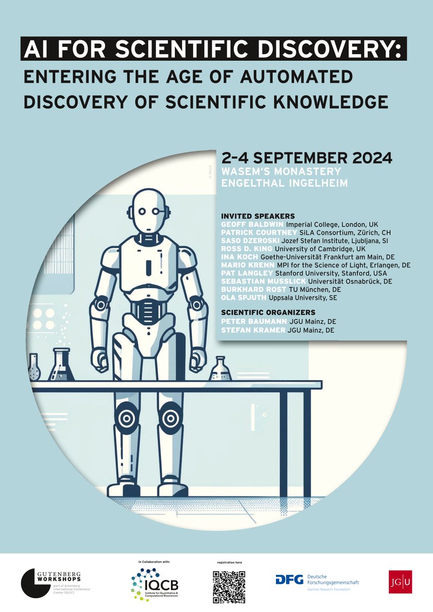 Don't miss out! Submit your abstract for the Gutenberg Workshop “AI for Scientific Discovery” by 10 July to be part of this amazing event from🗓️2-4 September, 2024!
Organized by @GICC_unimainz in collaboration with <a href="/IQCB_Mainz/">IQCB</a>.
#GutenbergWorkshops #JGU #AI