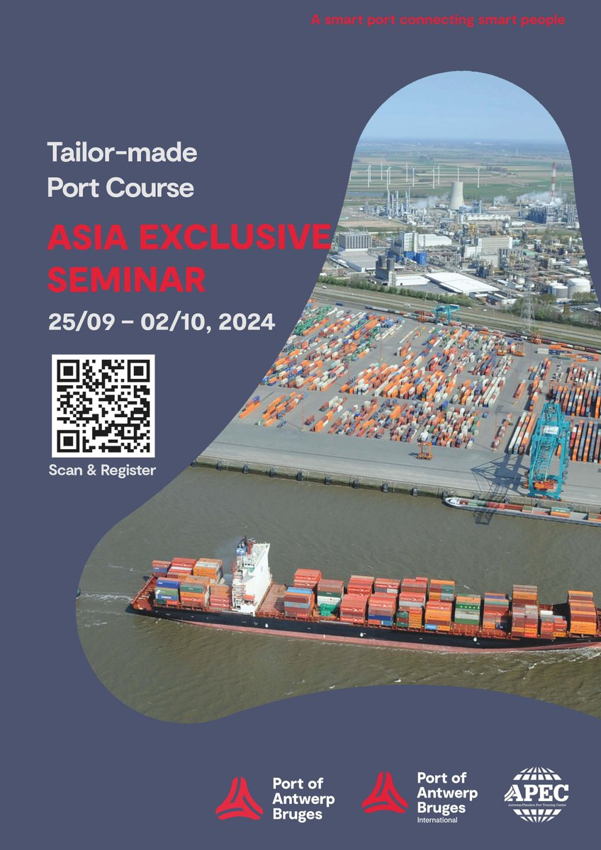 APEC_Training's tweet image. 📢 Port professionals in Aisa, join us for the Asia Exclusive Seminar in Port of Antwerp-Bruges

🗓️ September 25th- October 2nd, 2024

Limited slots available. 
Visit the course page and register now: apecporttraining.com/asia-exclusive…