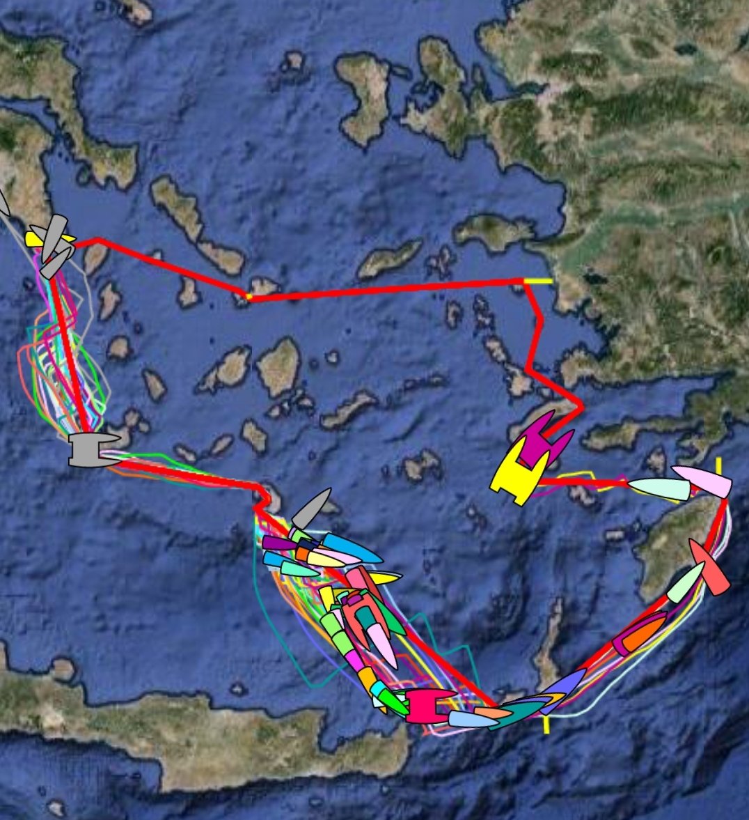 UltimBoat's tweet photo. #Ultime #MOD70 #Multi70 #Aegean600
Apres 24 h de course sur l'Aegean 600, Zoulou en tête à 220 mn de l'arrivée avec 11 milles d'avance sur Argo, dans le labyrinthe des Cyclades. Erik Maris et son équipage foncent à plus de 30 nds. https://t.co/CnWR8IJTBC