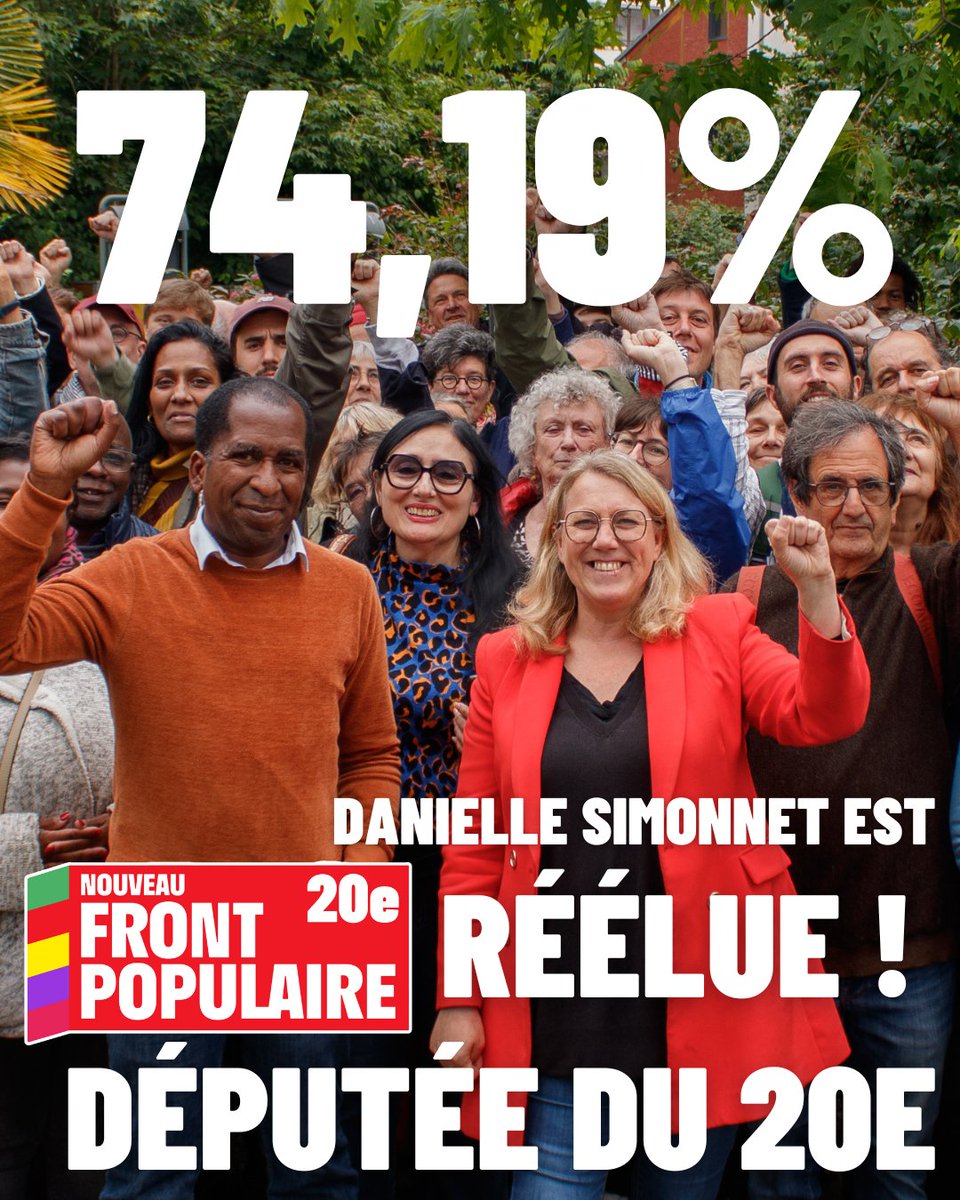 Merci ! 

74,19%, une victoire écrasante, celle de l'unité et de la démocratie au service du programme de rupture du Nouveau Front Populaire !

On continue !