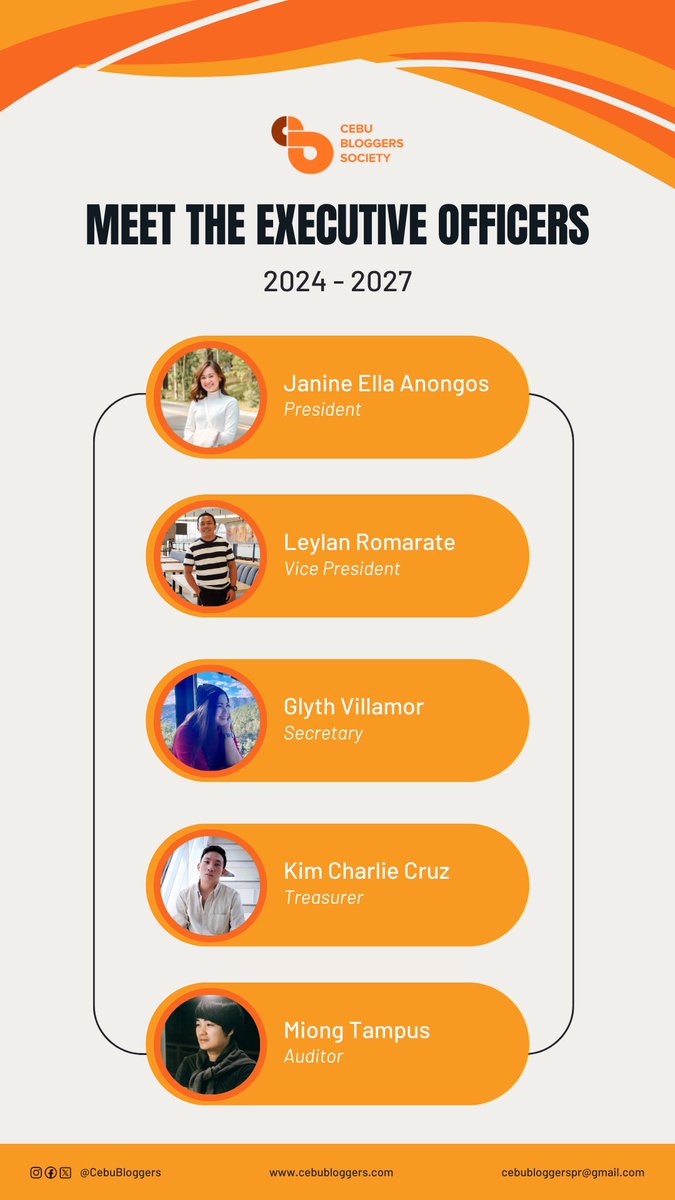 CebuBloggers's tweet image. #CBSForever
We're thrilled to officially introduce the new set of Cebu Bloggers Society Executive Officers for the 2024-2027 term! We are excited and looking forward for their initiatives in steering the CBS organization toward even greater heights.