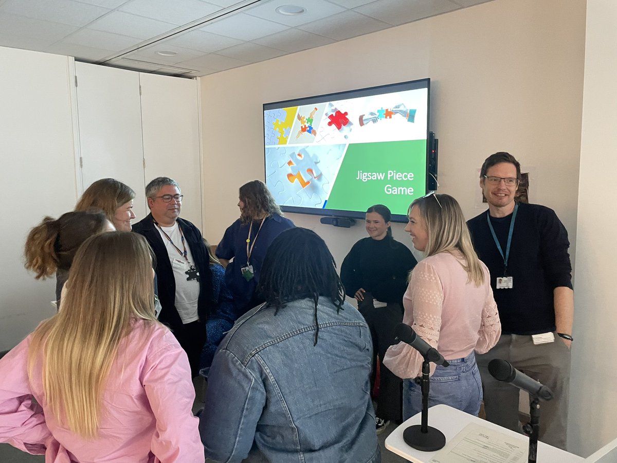 oxfordhealthAHP's tweet photo. A fun networking opportunity… match the puzzle piece then discuss your name, where you work and what you like for dinner…. Great discussions taking place https://t.co/UiwuV1VAAi