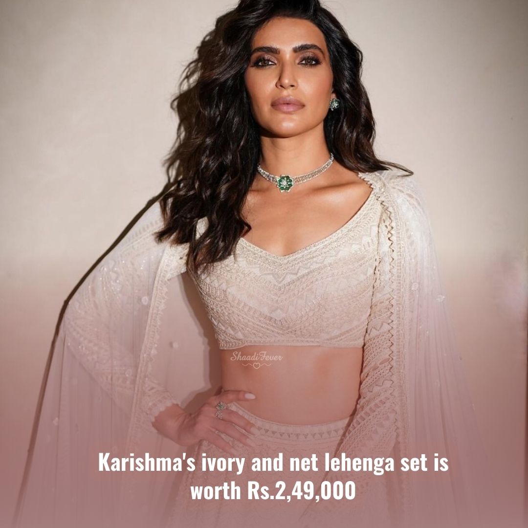 Shaadifever_ent's tweet photo. #KarishmaTanna in an ivory lehenga which costs Rs 2,49,000 . #AnantRadhikaWedding #AnantAmbani  #RadhikaMerchant https://t.co/zuFJLgQBkw