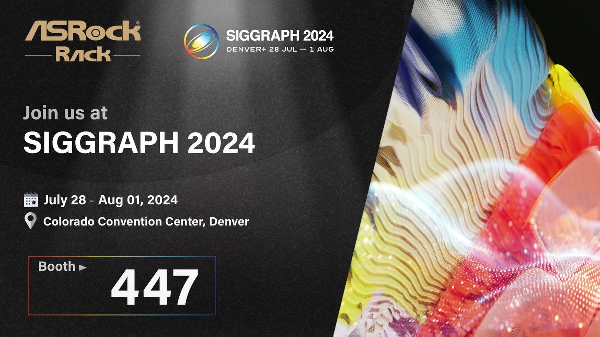 ASRock Rack Inc. (@asrockrack) on Twitter photo ๐Get ready! <a href="/ASROCKRACK/">ASRock Rack Inc.</a> is set to make waves at SIGGRAPH 2024 from July 28 - August 1! ๐ Join us at Booth 447 at the Colorado Convention Center in Denver. Mark your calendars and meet us there! ๐ท
lnkd.in/dEkZC5rq ๐Get ready! <a href="/ASROCKRACK/">ASRock Rack Inc.</a> is set to make waves at SIGGRAPH 2024 from July 28 - August 1! ๐ Join us at Booth 447 at the Colorado Convention Center in Denver. Mark your calendars and meet us there! ๐ท
lnkd.in/dEkZC5rq