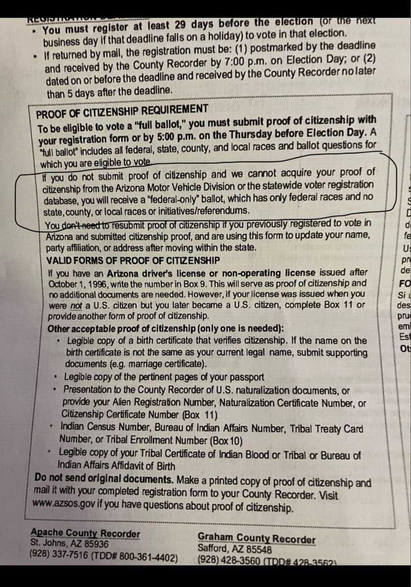 nedryun's tweet image. I will run this out, again. A form from Arizona’s AHCCCS (Medicaid office) very explicitly telling folks that if their citizenship status cannot be confirmed, no worries. We’ll make sure to send you a “federal-only” ballot. . .