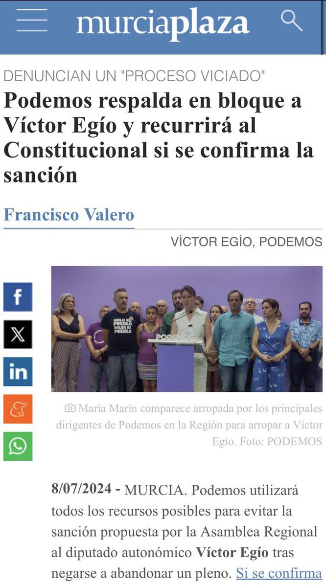 J_Sanchez_Serna's tweet image. El diputado de Podemos @EgioVictor está sufriendo una cacería política por parte de PP y VOX en la Asamblea de Murcia. Bulos, insultos, indefensión y ahora suspensión de su condición de diputado. Mientras tanto todas declaraciones de odio de los fascistas salen gratis. 
Y yo me…