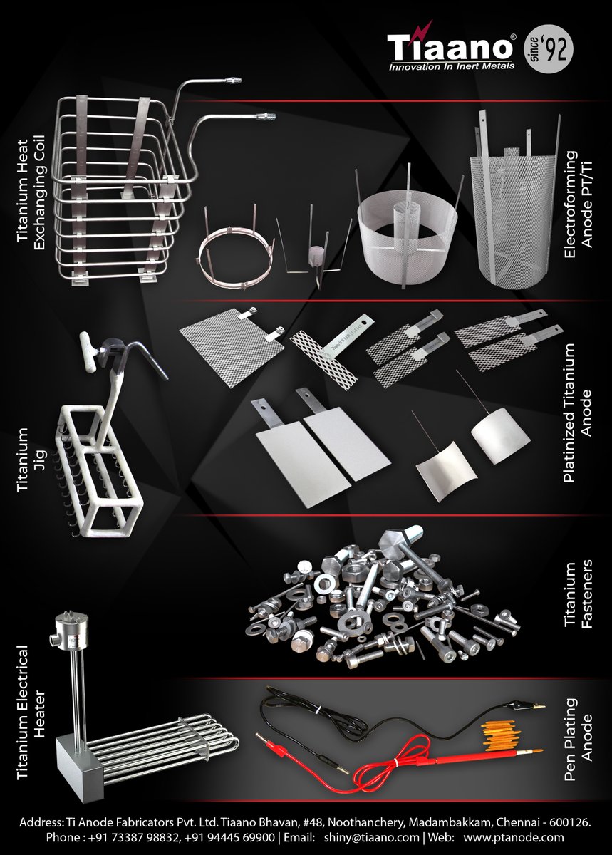 pt_anodes's tweet image. At Tiaano, we understand the importance of reliability and innovation in your projects. That’s why we dedicate ourselves to providing top-tier solutions that meet and exceed your expectations.
#Tiaano #EngineeringExcellence #InertMetals #TitaniumProducts #Electrochemical