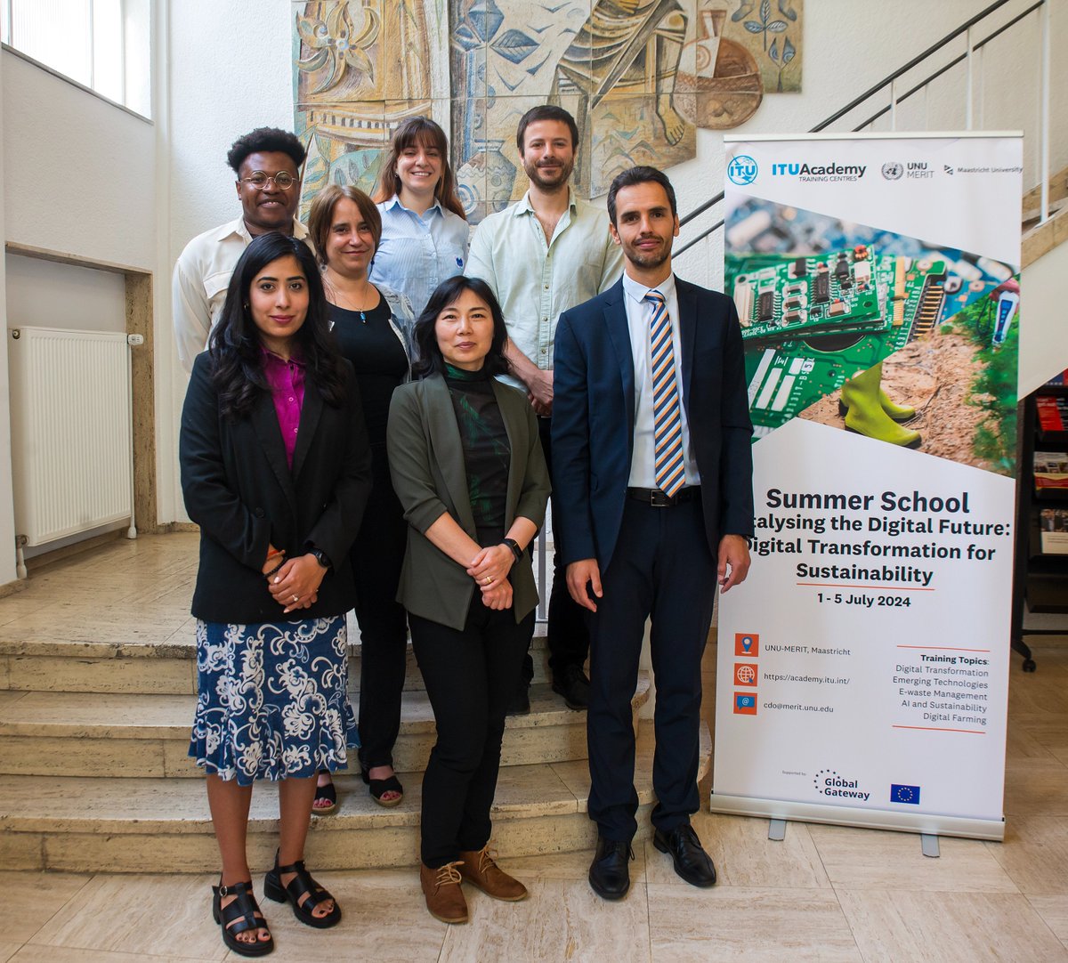 UNUMERIT's tweet photo. With 20 participants from 19 countries, last Friday we wrapped up the first @ITU Summer School on 'Catalysing the Digital Future: Digital transformation for sustainability' at UNU-MERIT! 🌟

📸 Some glimpses from the 5-day programme (supported by @EU_Commission's Global Gateway): https://t.co/JkDqBP8oXt
