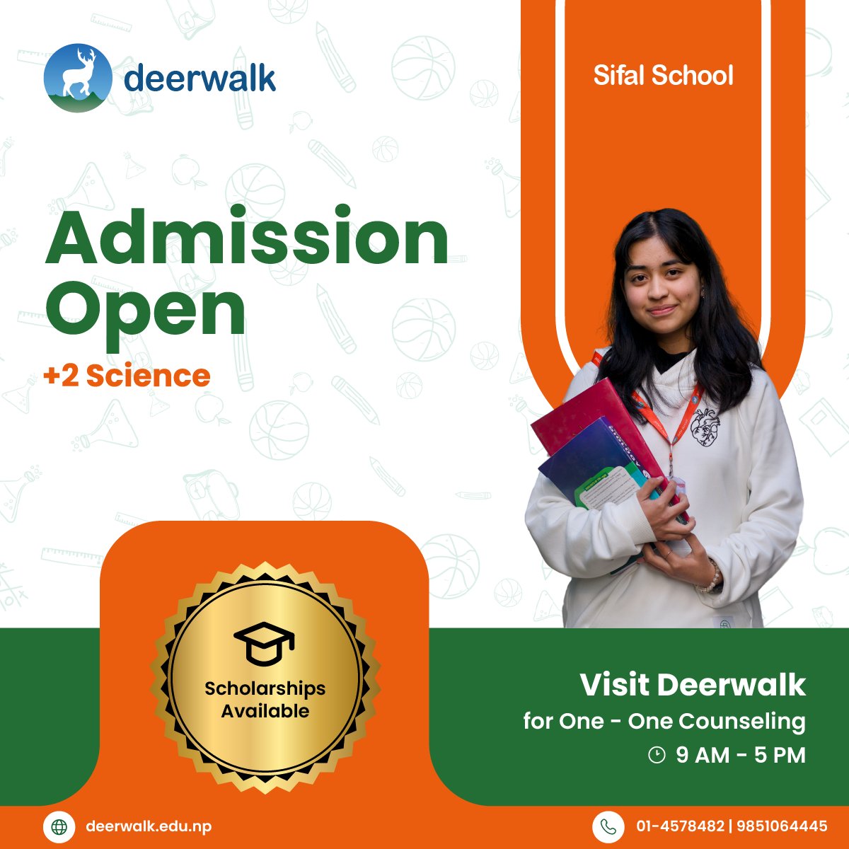 DWSifalSchool's tweet image. 𝗔𝗱𝗺𝗶𝘀𝘀𝗶𝗼𝗻𝘀 𝗢𝗽𝗲𝗻 | +𝟮 𝗦𝗰𝗶𝗲𝗻𝗰𝗲 

We are excited to announce that admissions are now open for the +2 Science program at Sifal School. Our comprehensive curriculum is designed to provide a solid foundation in science

#AdmissionsOpen #ScienceProgram