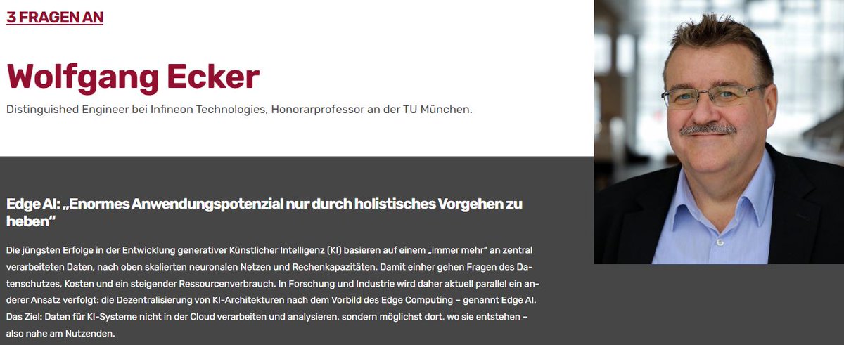 LernendeSysteme's tweet image. #EdgeAI als Antwort auf ein „immer mehr“ an zentral verarbeiteten #Daten und Rechenleistung in der #KI-Entwicklung? Über Vorteile gegenüber Cloud-Ansätzen und wie sich heben lassen, spricht unser Mitglied Wolfgang Ecker @Infineon im #Interview: plattform-lernende-systeme.de/id-3-fragen-an… @BMBF_Bund