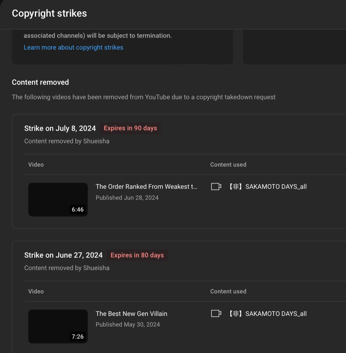 Tylearn_'s tweet image. @YouTube why am I receiving claims for videos that I’ve SPECIFICALLY made to work around this. Not only do I have two people who making CUSTOM panels (meaning I’m not stealing) but I’m getting strikes specifically just because of it being Sakamoto Days😭.