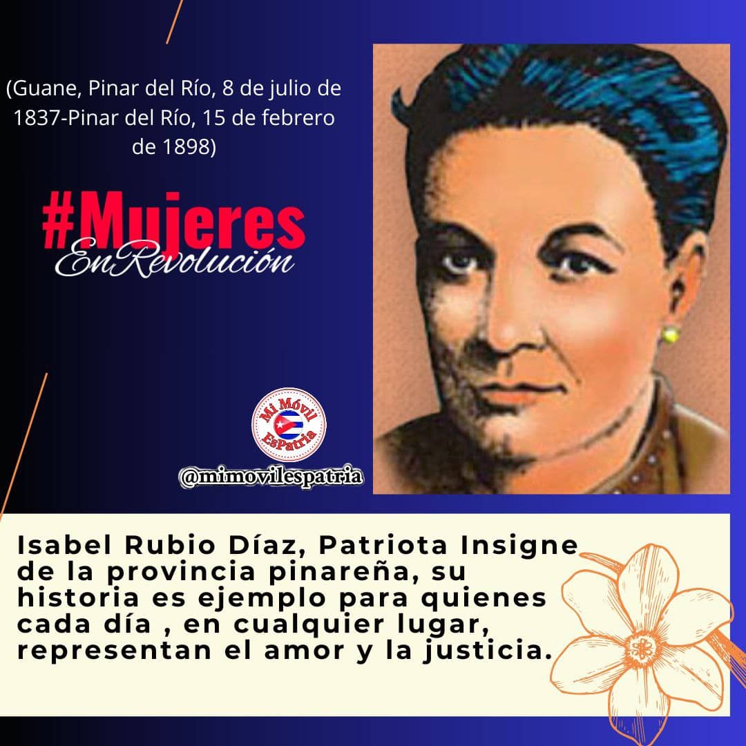Nació en  Guane, en Pinar del Río, el 8 de julio de 1837. María Isabel del Rosario Díaz, conocida como Isabel Rubio. Capitana del Ejército Libertador hoy Patriota insigne de #PinardelRío  #CubaViveEnSuHistoria   #CubaMined  <a href="/CurbeloNiurka/">Niurka María Curbelo Herrera</a> <a href="/Alba40895264/">Alba</a> <a href="/YamileRamosCord/">Yamilé Ramos Cordero</a>