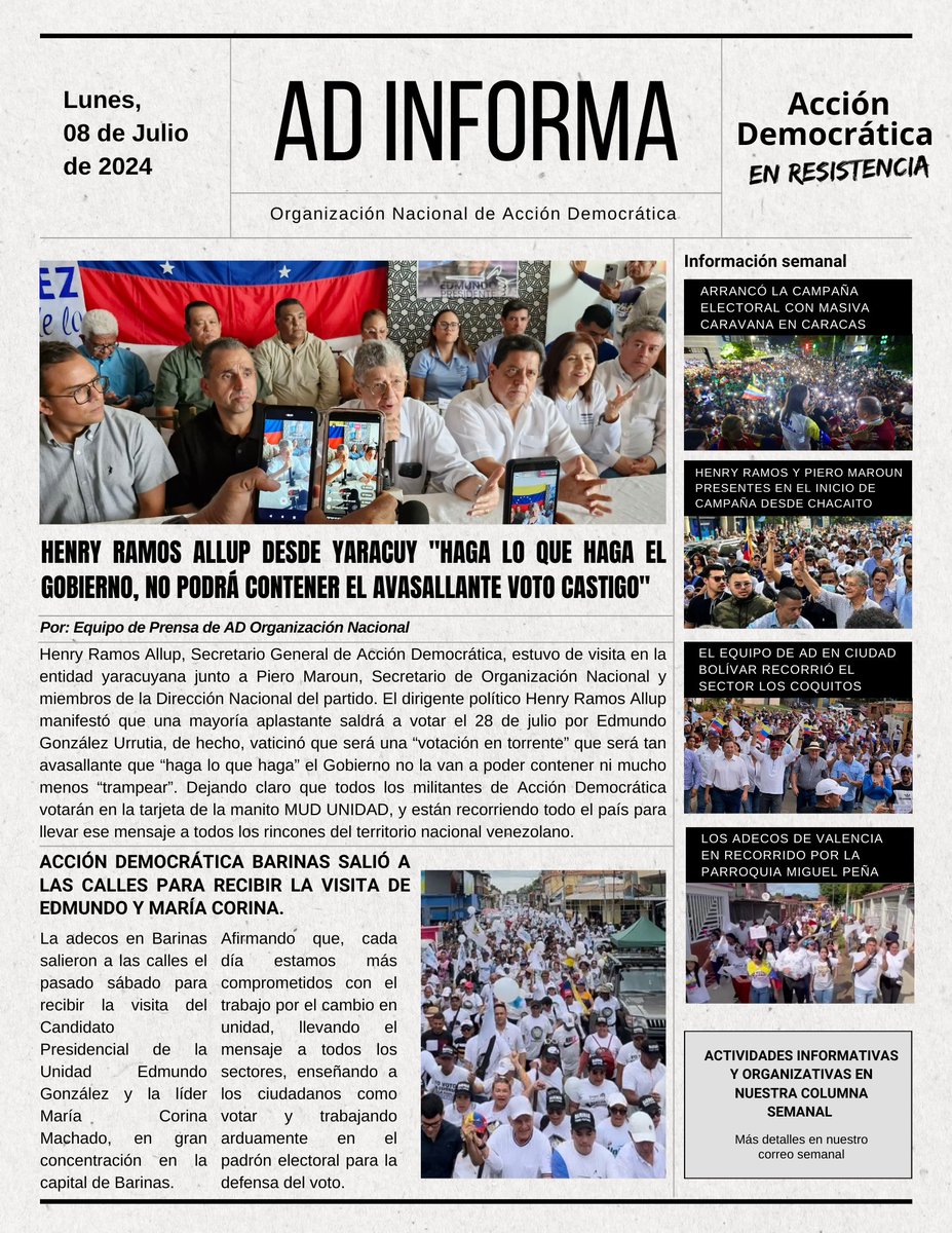 Portada informativa semanal, lunes 08 de julio. AD INFORMA