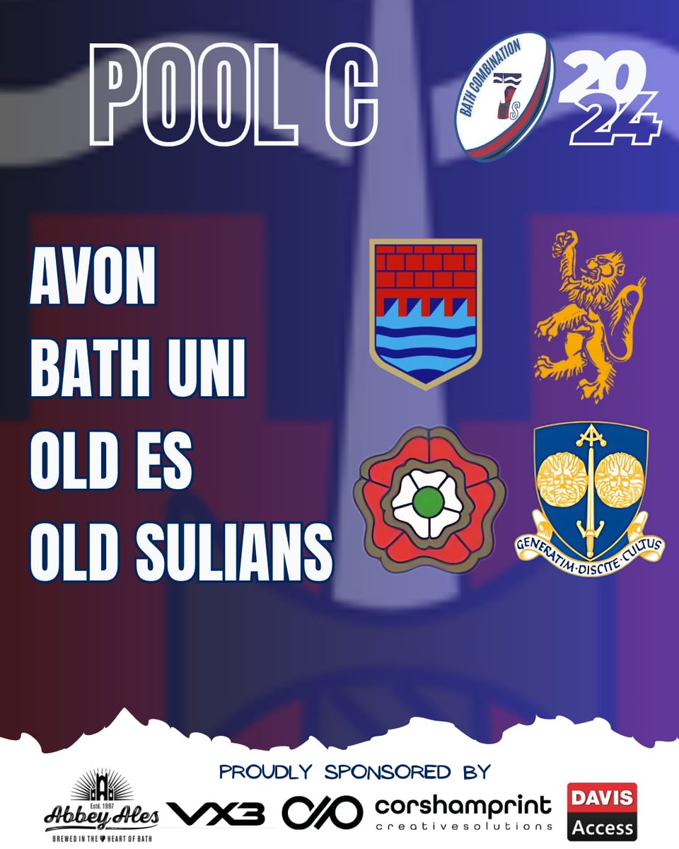BathCombinationRugby (@bathcombination) on Twitter photo Bath Combination 7s - Pool C
16 Teams - 4 Pools - 1 Combination
<a href="/AvonRFC/">Avon Rugby Club</a> <a href="/Oldsuliansrfc/">Old Sulians RFC</a> <a href="/UOBathRugby/">University of Bath RFC</a> <a href="/BathOldEdsRFC/">Bath Old Edwardians</a> Bath Combination 7s - Pool C
16 Teams - 4 Pools - 1 Combination
<a href="/AvonRFC/">Avon Rugby Club</a> <a href="/Oldsuliansrfc/">Old Sulians RFC</a> <a href="/UOBathRugby/">University of Bath RFC</a> <a href="/BathOldEdsRFC/">Bath Old Edwardians</a>