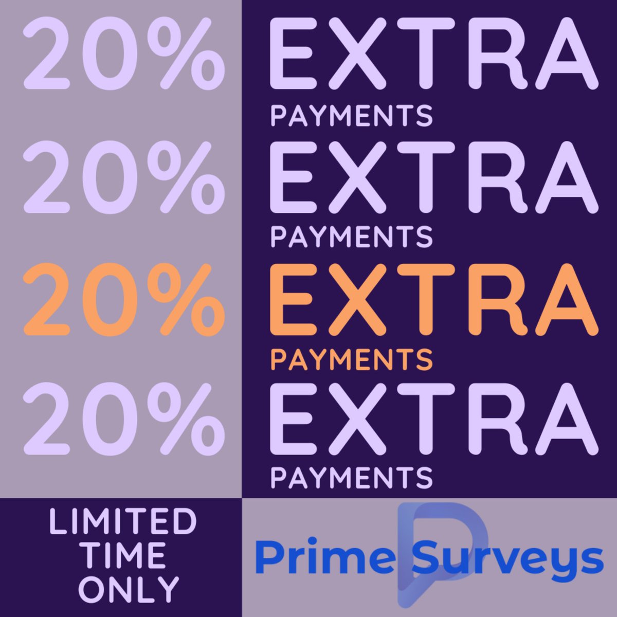 🚀 Take your earnings to the next level – earn 20% more rewards with Prime Surveys for one week only!