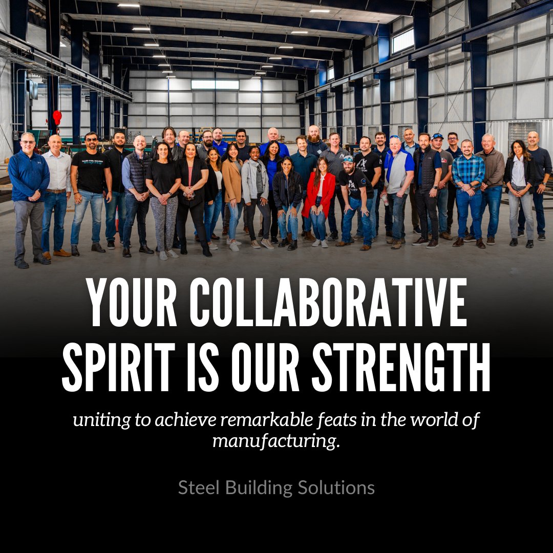 Collaboration is key at Allied! Your collaborative spirit fuels our collective success, uniting us in our mission to achieve remarkable feats and make a lasting impact in the world of manufacturing. 

#CollaborativeSpirit #Teamwork #Steelbuildings #metalbuildingsystems #steel