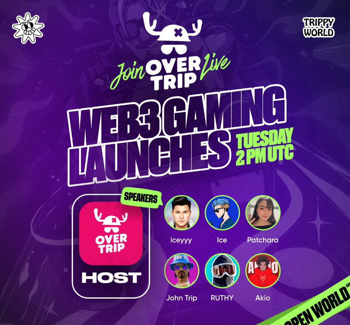 OverTrip (@playovertrip) on Twitter photo OverTrip Megaspaces are back 🍄 
Set reminders: x.com/i/spaces/1MnGn… 
Get ready for the juiciest scoop on the OT Game Launch! Expect wild insights, secret deets, and more chaos than you can handle.   
Drop “🔫” if you’re ready to join the madness! OverTrip Megaspaces are back 🍄 
Set reminders: x.com/i/spaces/1MnGn… 
Get ready for the juiciest scoop on the OT Game Launch! Expect wild insights, secret deets, and more chaos than you can handle.   
Drop “🔫” if you’re ready to join the madness!