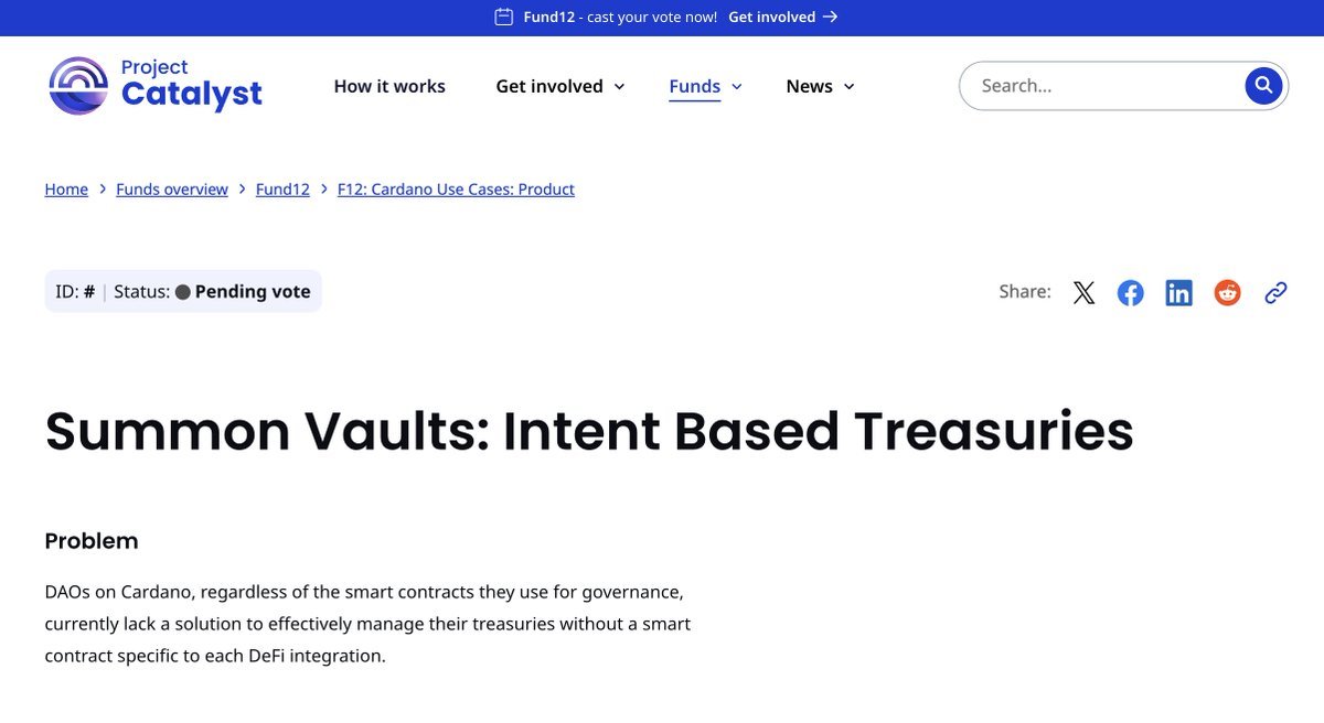 Project Catalyst voting is closing soon!

We need your support for Summon Vaults, an intent-based treasury system so that #Cardano DAOs can seamlessly interact with the DeFi ecosystem!  

Check out our Catalyst Proposals here: 
🔥 linktr.ee/summoncatalyst