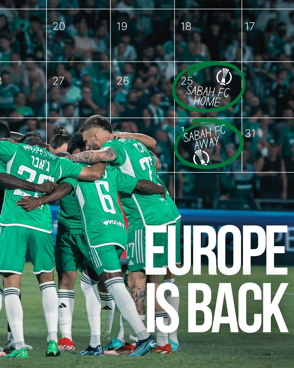EUROPE IS BACK ✨

כל הפרטים על צמד המשחקים נגד סבאח (סיבוב המוקדמות השני של הקונפרנס ליג) כאן &gt;&gt;&gt;  bit.ly/4bQ2yJb 🟢⚽️📱

#יאללהמכבי #UECL
