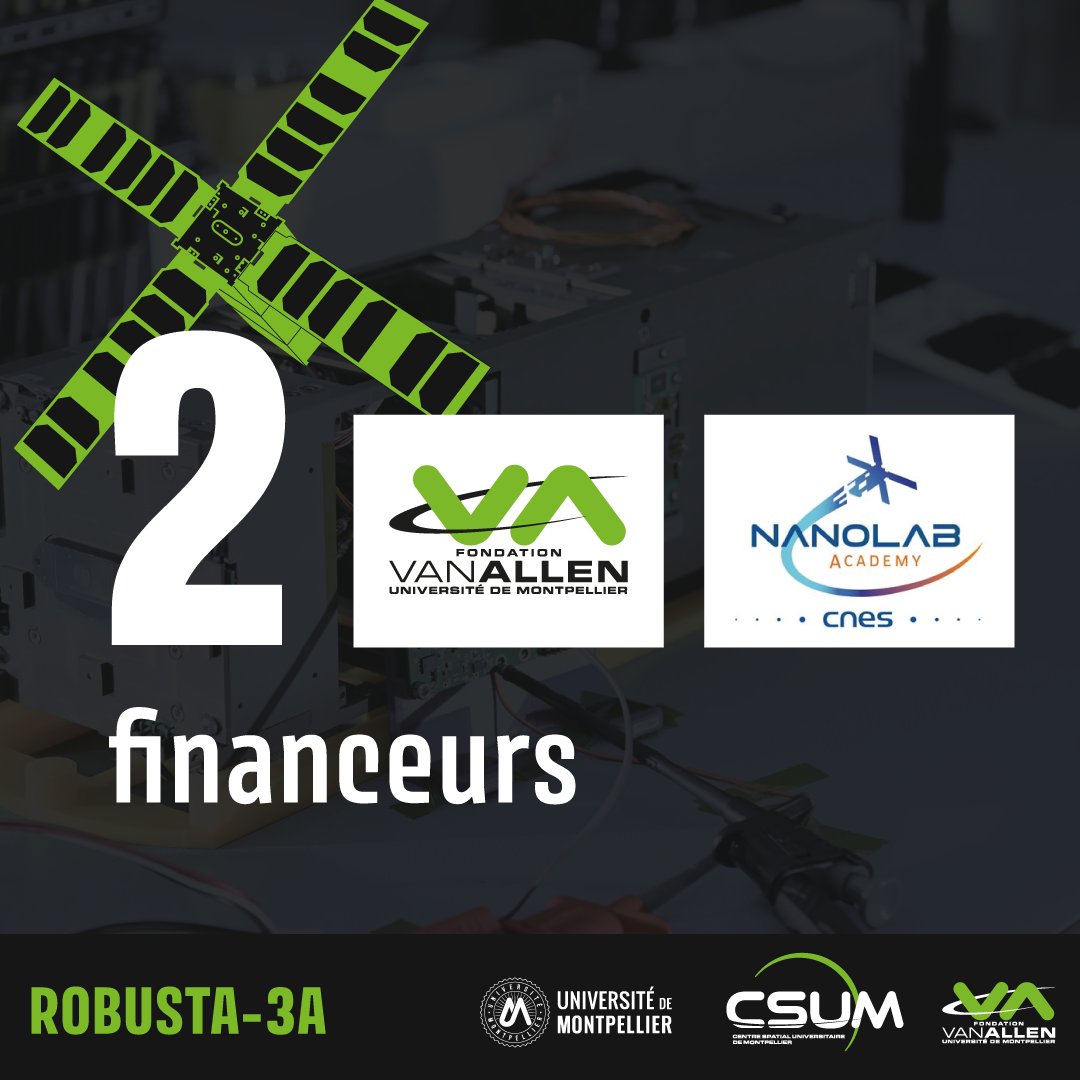 csumontpellier's tweet image. J-1 🚀 #Ariane6, on vous en dit + sur #ROBUSTA3A : 🤝financé par la @FVA_um et #NanolabAcademy du @CNES
👥+ de 40 mécènes de la #FVA participent à son aventure 
👉300 #étudiants ont appris les métiers du #spatial en développant ce #nanosatellite 
🇫🇷 Une #techno 100% #madeInFrance