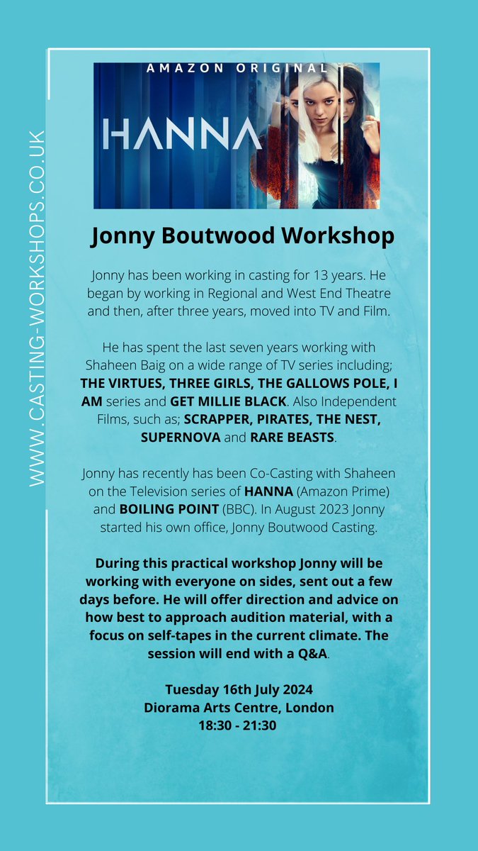 Casting Workshops (@castingworkshop) on Twitter photo The marvellous <a href="/JGBoutwood/">Jonny Boutwood Casting</a> Casting is joining us for a workshop next week in London… on top of being a lovely guy, Jonny runs great sessions which are always fun, relaxed & informative. Come along and work on some cracking scenes. Book now:
casting-workshops.co.uk/workshops The marvellous <a href="/JGBoutwood/">Jonny Boutwood Casting</a> Casting is joining us for a workshop next week in London… on top of being a lovely guy, Jonny runs great sessions which are always fun, relaxed & informative. Come along and work on some cracking scenes. Book now:
casting-workshops.co.uk/workshops