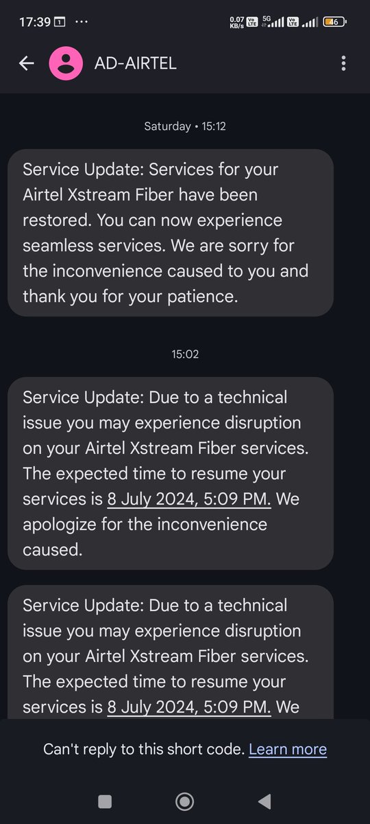 baranwalvinay's tweet photo. @airtelindia 

More than 10 days of disruption in the services. You people never count it. And you keep reminding the customers to recharge broadband before expiry. https://t.co/Ado3pi6LcA