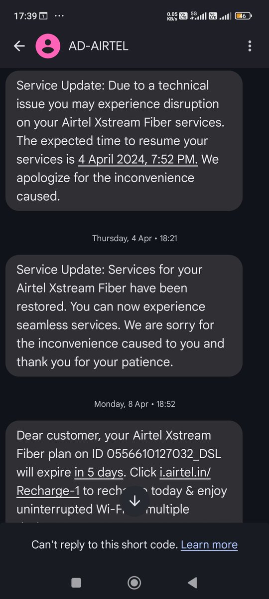 baranwalvinay's tweet photo. @airtelindia 

More than 10 days of disruption in the services. You people never count it. And you keep reminding the customers to recharge broadband before expiry. https://t.co/Ado3pi6LcA