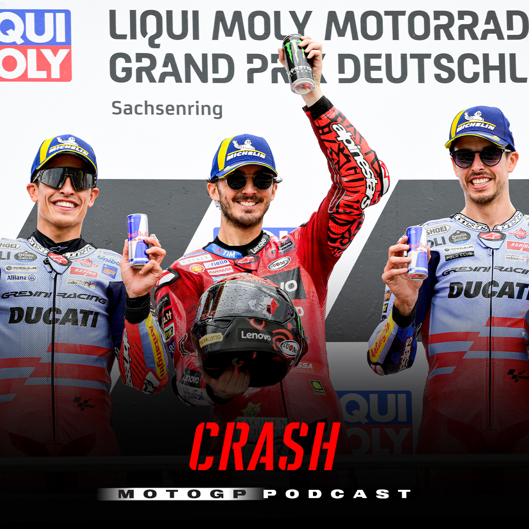 New Podcast 🚨 | We react to Bagnaia's 4th Grand Prix win in a row, Martin's big mistake + the Marquez brothers sharing the podium together 🇩🇪

Search 'Crash MotoGP Podcast' on Apple Podcasts/Spotify or click the link below to listen 🎧

shows.acast.com/crash-motogp-p…

#MotoGP