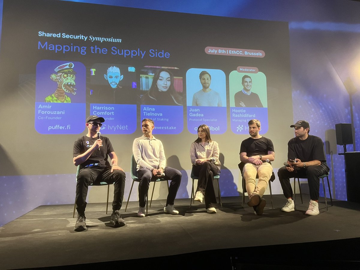 Decentralized Cloud Alliance (@dcloudalliance) on Twitter photo “Ethereum future is so bright, I’ll be wearing sunglasses for this panel.” - <a href="/AmirOnchain/">amiru.eth 🕶️🐡🦇🔊</a> from <a href="/puffer_finance/">Puffer Finance 🐡</a>
<a href="/Hootie_R/">Hootie Rashidifard</a> moderates a panel on Mapping the Supply Side stack of shared security with <a href="/hoco_dam/">Harrison Comfort</a>, <a href="/ATielnova/">Alina Everstake</a> from <a href="/everstake_pool/">Everstake</a> & <a href="/bftjuan/">Juan 🏔️</a> from <a href="/Obol_Collective/">Obol Collective</a> “Ethereum future is so bright, I’ll be wearing sunglasses for this panel.” - <a href="/AmirOnchain/">amiru.eth 🕶️🐡🦇🔊</a> from <a href="/puffer_finance/">Puffer Finance 🐡</a>
<a href="/Hootie_R/">Hootie Rashidifard</a> moderates a panel on Mapping the Supply Side stack of shared security with <a href="/hoco_dam/">Harrison Comfort</a>, <a href="/ATielnova/">Alina Everstake</a> from <a href="/everstake_pool/">Everstake</a> & <a href="/bftjuan/">Juan 🏔️</a> from <a href="/Obol_Collective/">Obol Collective</a>
