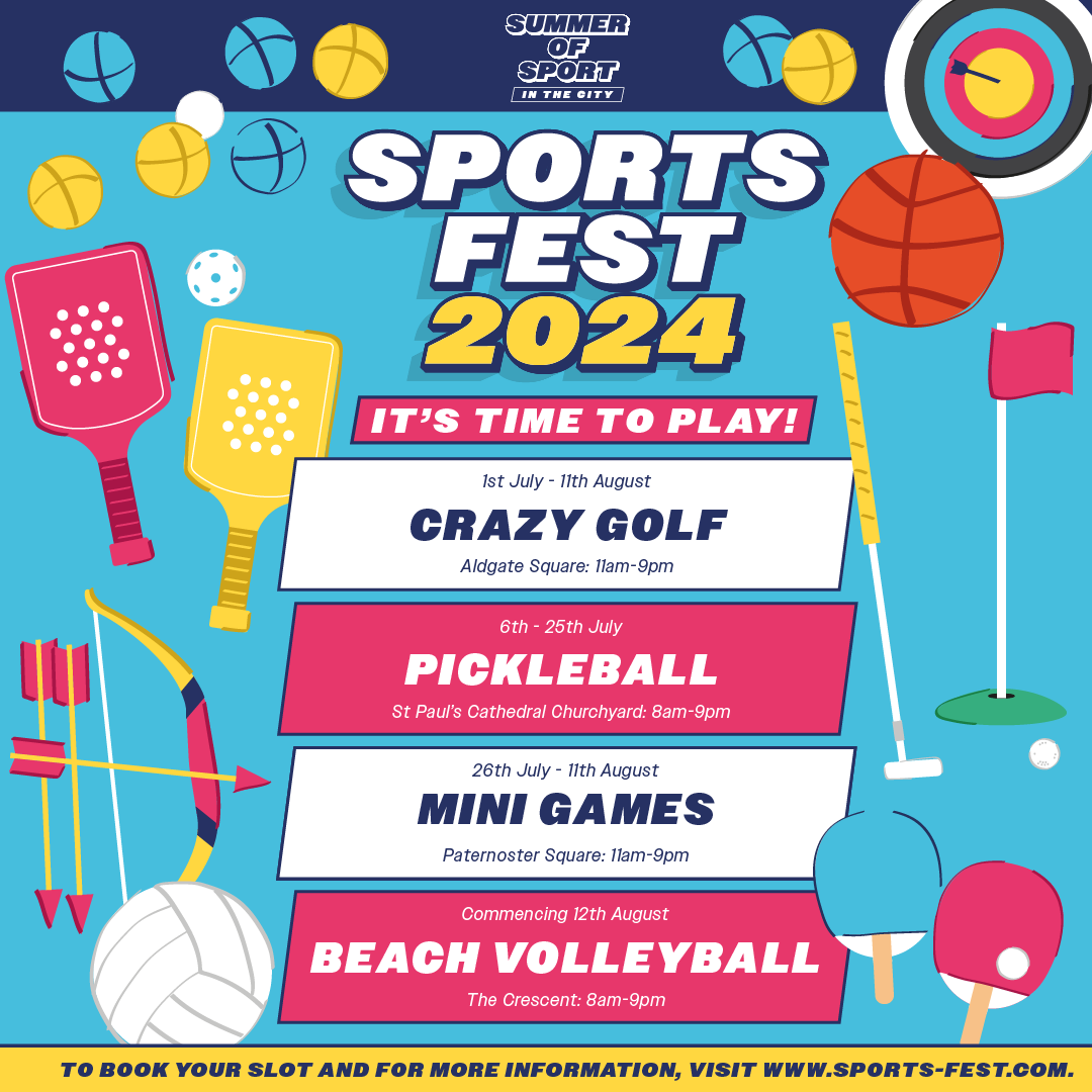 We’re excited to be supporting #SportsFest2024 through our involvement with <a href="/AldgateConnect/">Aldgate Connect BID</a>👏  

Across the City from July to September, visitors can take part in some incredible sporting games like beach volleyball, padel, crazy golf, and much more!🌞🏌️‍♂️
 
#LondonGames #SummerFun