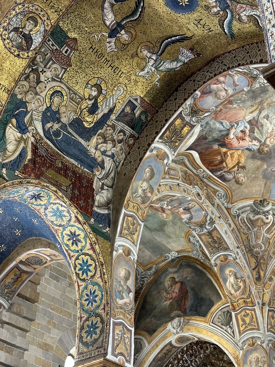 Latin and Greek (language, history, artistisk tradition) living in Santa Maria dell'Ammiraglio, church of the Italo-Albanian community in Palermo.
