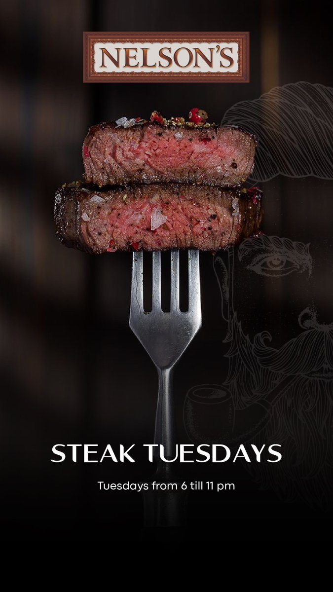 Raise the steaks every Tuesday at Nelson's! Savor juicy steak cuts with scrumptious sides. 🍽️ Starting from AED 165. Join us from 6 to 11 pm. 

Learn More: rotana.com/rotanahoteland…

#SteakTuesday #Nelsons #DubaiEats #FoodLovers