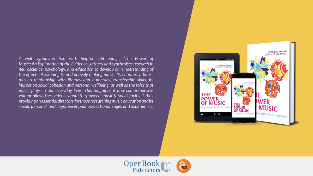 OpenBookPublish's tweet image. 🔖✨Explore ‘The Power of #Music: An Exploration of the Evidence’!

🎵 This insightful volume delves into the effects of music on #cognitivedevelopment, #socialskills, and #personalgrowth, based on a rich array of research studies. 

Access at doi.org/10.11647/OBP.0…