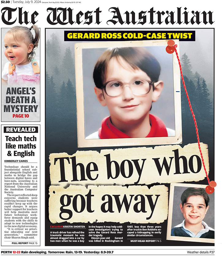 The front page of Tuesday's The West Australian.
