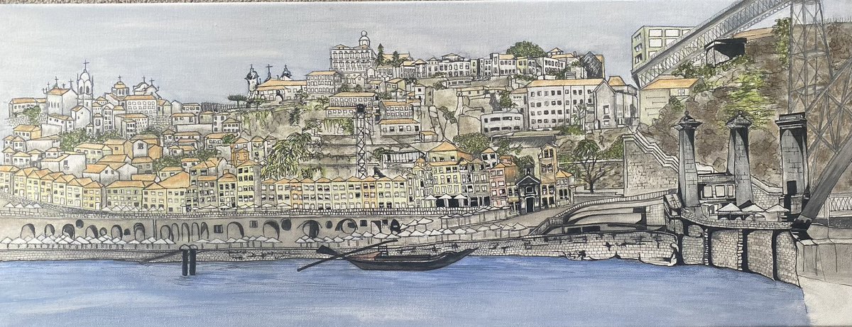 My latest drawing/painting. Scene of Porto. Trying to capture all the detail accurately was such a challenge, but I loved doing it.