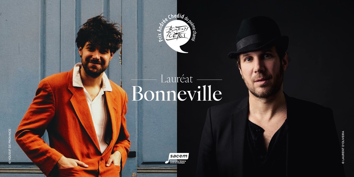 BONNEVILLE lauréats du 16e PRIX ANDRÉE CHEDID DU POÈME CHANTÉ
Pour leur mise en musique de « La route de Tintagel » de Jean Dawint (1902-1985).
Ils remportent une dotation de 2 500 €.
Bravo à eux et aux nombreux sociétaires @SACEM ayant participé à cette 16e édition du prix !