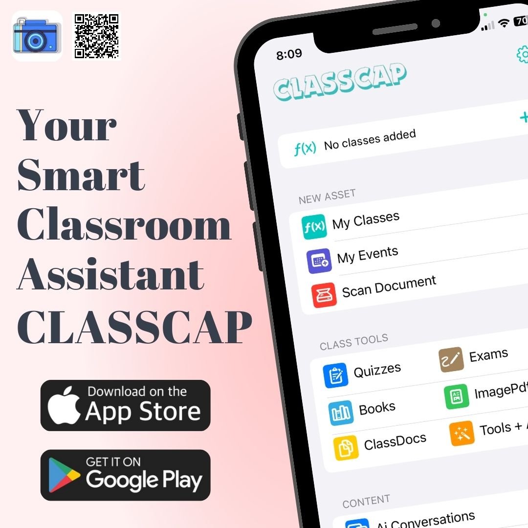 ClassC5762's tweet image. Transform your study sessions with ClassCap, your ultimate smart classroom assistant! Organize classes, scan documents, and access all your study tools in one place. Download now on the App Store and Google Play! 📚📱✨

#ClassCap #StudySmart #ClassroomAssistant #DownloadNow