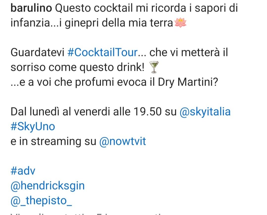 MariaSacheli's tweet photo. Per gli appassionati di drink ๐ธguardatevi #CocktailTour ci sarร ospite lui... il caro Baru' ๐#jeru #Barulino https://t.co/67agJUCun4