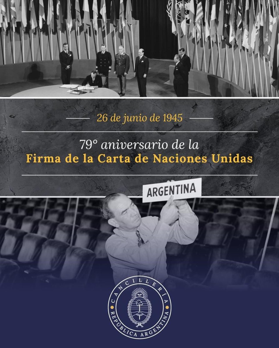 LagorioErn34973's tweet photo. On the day of the commemoration of the 79h. anniversary of the signing of the UN Charter, we renew our unwavering commitment to multilateralism https://t.co/L1BkFnyBZk