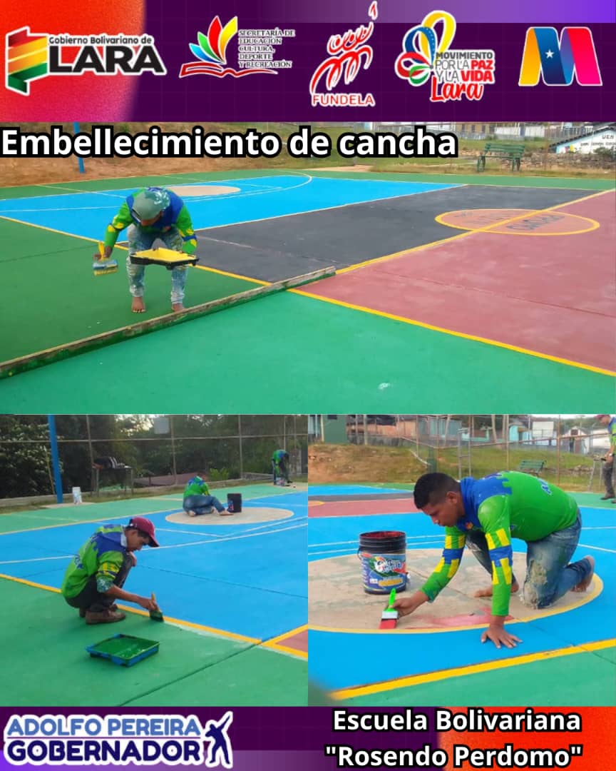 #26Jun  Así avanza, el proceso de embellecimiento de la cancha de usos múltiples de la Escuela Bolivariana "Rosendo Perdomo", ubicada en la parroquia Lara del municipio #Torres. 
<a href="/NicolasMaduro/">Nicolás Maduro</a> <a href="/NicolasMaduro/">Nicolás Maduro</a>
<a href="/MervinMaldonad0/">Mervin Maldonado</a>
#NicoTieneElSon
