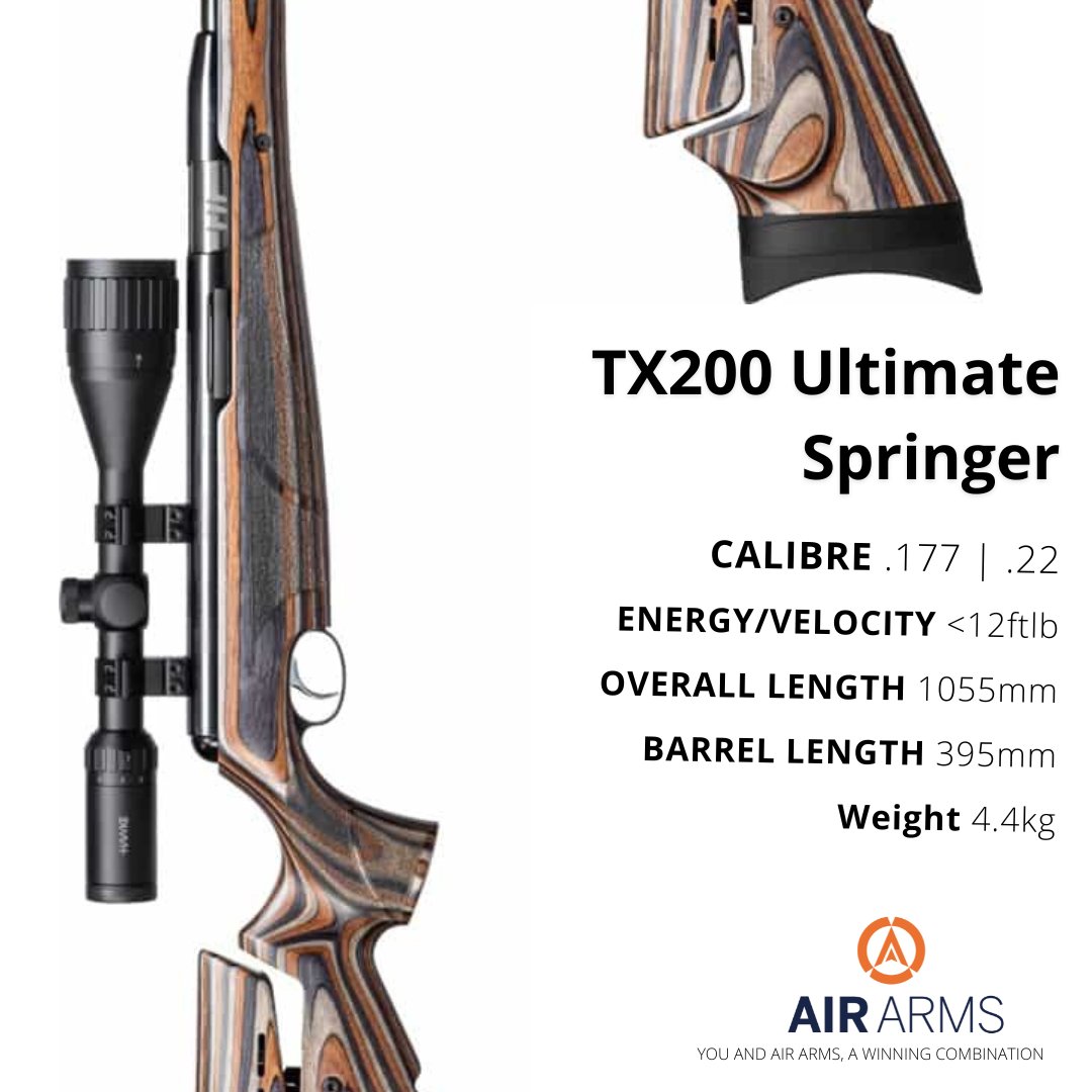 AirArmsUK's tweet photo. The TX200 Ultimate Springer!
This rifle combines the stock adjustability of the award-winning S510 Ultimate Sporter with the world-beating action of the classic TX200 and Hunter Carbine spring-piston rifles. 🏆
#AirArms #TX200 #UltimateSpringe #airarms #AirRifle #Airgun https://t.co/igqCEVA9YQ