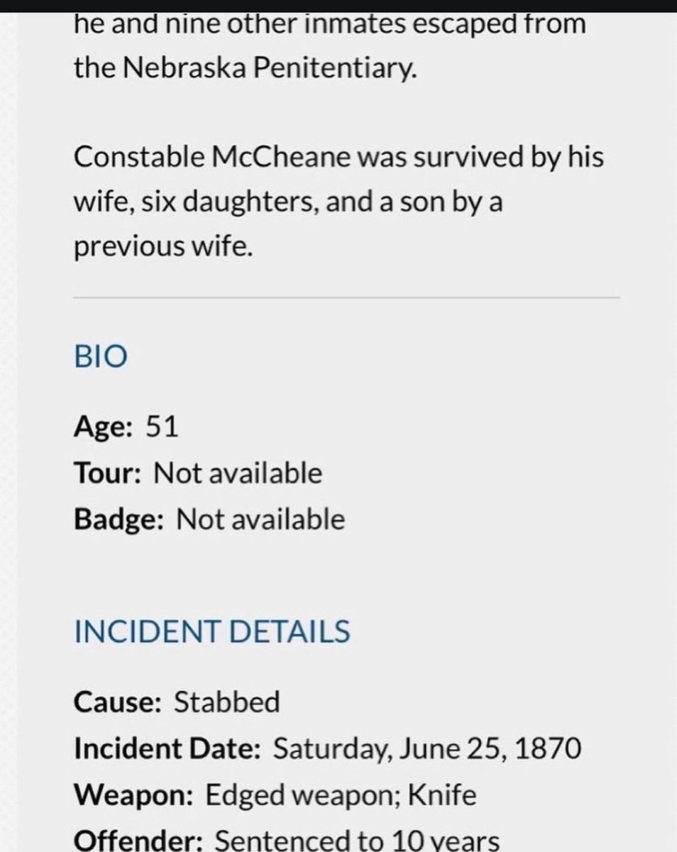 Honor the Fallen.  Today we remember Constable McCheane who died in the line of duty on this day in 1870 after being stabbed while attempting to make an arrest.