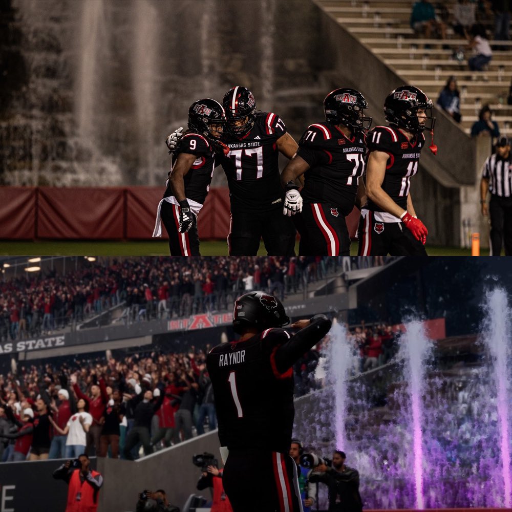 CFBKings's tweet photo. Arkansas State’s waterfall in real life vs. in College Football 25 🎮🐺 https://t.co/8OPmCKHpb0