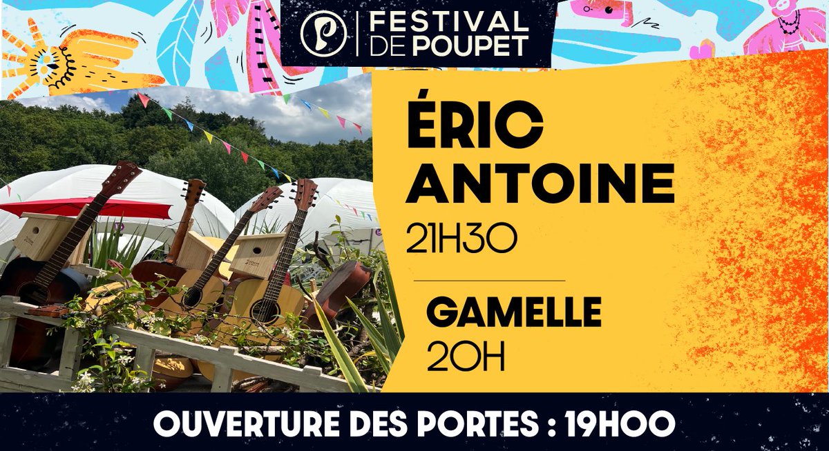 Festival de Poupet (@festivalpoupet) on Twitter photo 🕕 𝗛𝗼𝗿𝗮𝗶𝗿𝗲𝘀 𝗱𝘂 𝗷𝗼𝘂𝗿 - 𝟮𝟲/𝟬𝟲 #Poupet2024
👉 Retrouvez les horaires du jour :
19H00 - Ouverture des portes
20H00 - 𝗚𝗮𝗺𝗲𝗹𝗹𝗲
21H30 - <a href="/eric_antoine/">Eric Antoine</a>
🎫 - Date complète 🕕 𝗛𝗼𝗿𝗮𝗶𝗿𝗲𝘀 𝗱𝘂 𝗷𝗼𝘂𝗿 - 𝟮𝟲/𝟬𝟲 #Poupet2024
👉 Retrouvez les horaires du jour :
19H00 - Ouverture des portes
20H00 - 𝗚𝗮𝗺𝗲𝗹𝗹𝗲
21H30 - <a href="/eric_antoine/">Eric Antoine</a>
🎫 - Date complète
