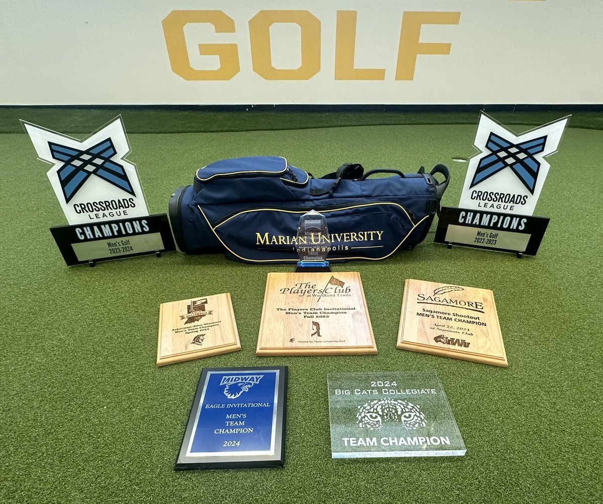 Marian Men's Golf (@muknightsgolf) on Twitter photo Six regular season wins! Back to back <a href="/Crossroads_NAIA/">Crossroads League</a> Conference Championships! Many team and individual records set!
And the culmination of all that hard work? A trip to the <a href="/NAIA/">NAIA</a> National Championship and a school-record 8th place finish!
<a href="/MUKnights/">Marian Knights</a> Six regular season wins! Back to back <a href="/Crossroads_NAIA/">Crossroads League</a> Conference Championships! Many team and individual records set!
And the culmination of all that hard work? A trip to the <a href="/NAIA/">NAIA</a> National Championship and a school-record 8th place finish!
<a href="/MUKnights/">Marian Knights</a>