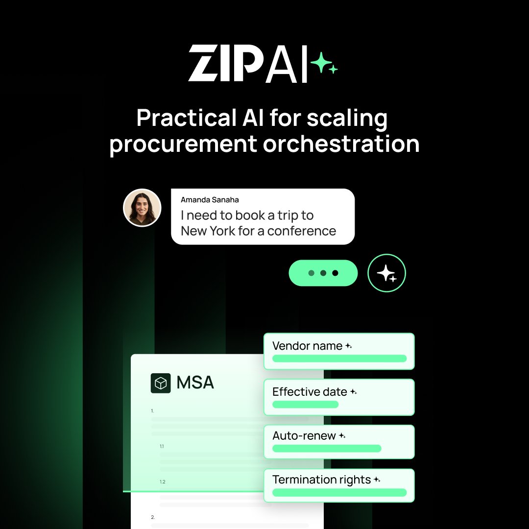 theziphq's tweet image. 🚀EXCITING NEWS! Today we announced a major expansion to Zip’s AI capabilities. With new features like our AI assistant, enhanced document extraction, and intake automation, our procurement orchestration platform is more powerful than ever. Register for our product webinar on…