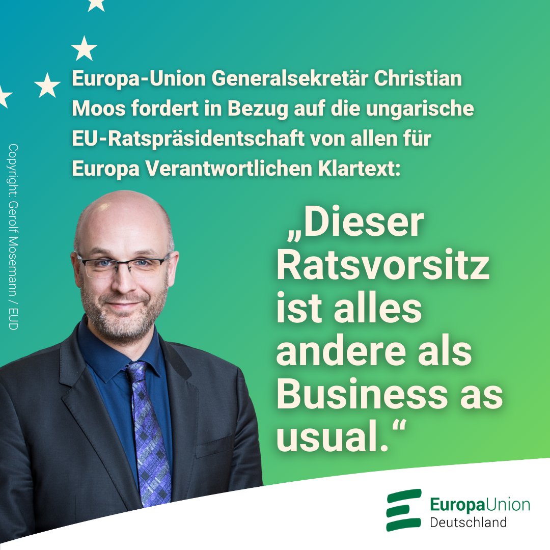 Ungarns Ratspräsidentschaft ist nicht normal – Statement von EUD-Generalsekretär Christian Moos. Lest die volle Stellungnahme hier:  bit.ly/MoosZuRPUngarn