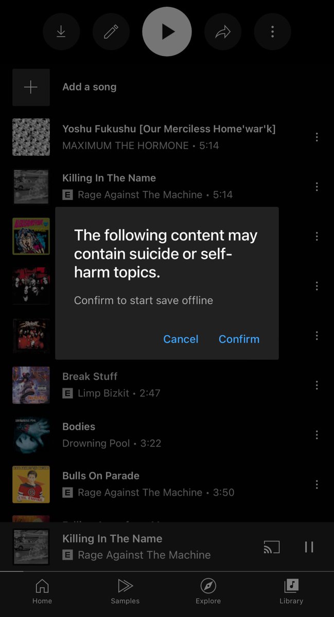Pat_Leo's tweet photo. @YouTube could you fix this in YT my music I am of age I’ve confirmed 100 times  and I cannot make it available offline and when I do have service and trying to listen it stops because this pops up how many times do you need me to confirm https://t.co/Poun1qRCC2