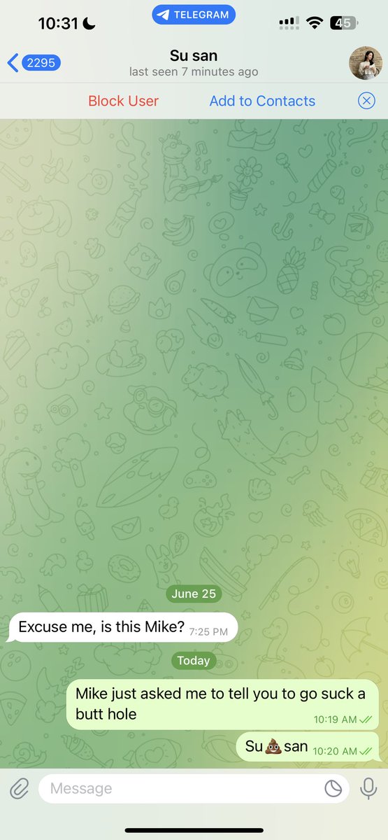 Introducing ‘Sexting with Su san’ 😍 

Dirty talk aka latest scammy random name query. 

Get these weekly to daily from Su san and her crew on Telegram or WhatsApp.  

I shall stay vigilant eagerly awaiting reply.