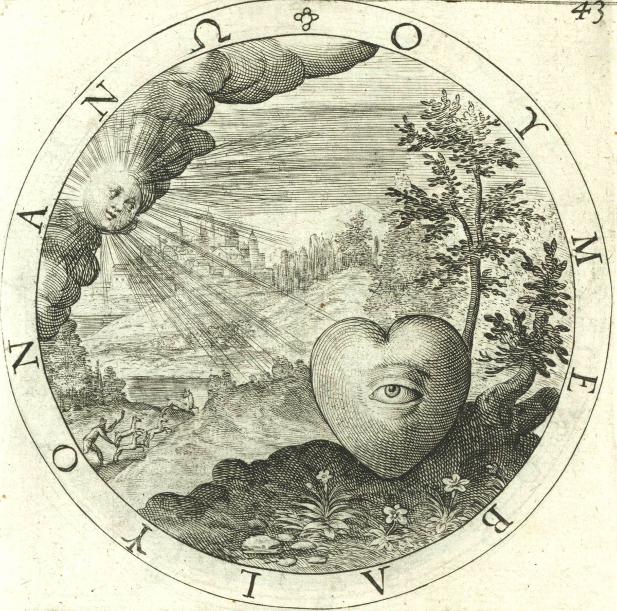 VManuscripts's tweet photo. "La mente debe fijar la mirada en objetos elevados"  texto que acompaña a este emblema de 1635. https://t.co/5XVispQNWJ